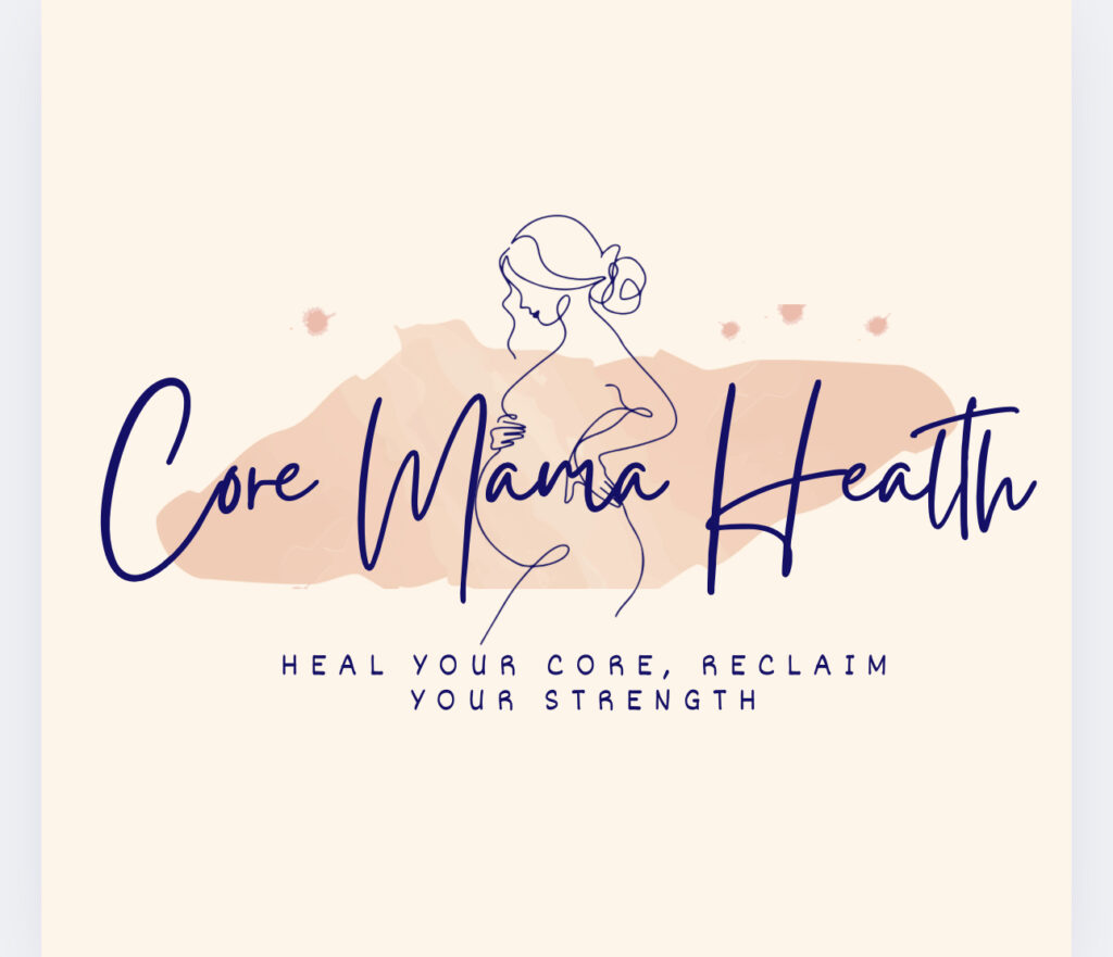 A logo for core mama health, with the name of the business in blue.